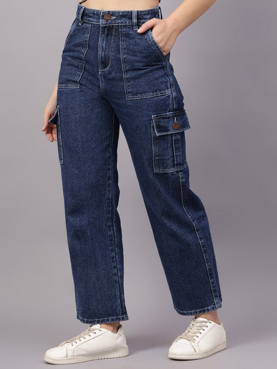 Women Mid-Rise Comfort Straight Fit Cargo Jeans