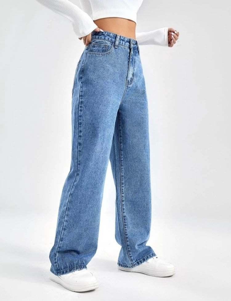 Women Boot-Leg High Rise Blue Jeans