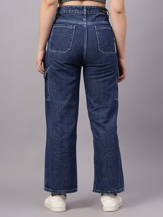 Women Mid-Rise Comfort Straight Fit Cargo Jeans